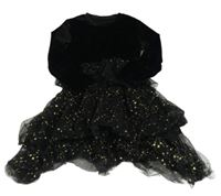 Čierne sametovo/tylové šaty s hviezdami Shein