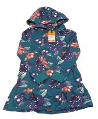 Nové - Tmavomodré květinové teplákové šaty s kapucí Soulcal