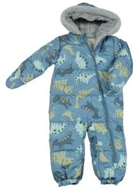 Modrá šušťáková zimná kombinéza s dinosaurom a kapucňou Nutmeg