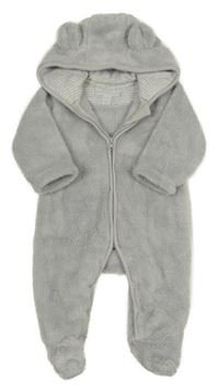 Svetlosivá chlpatá kombinéza s kapucňou