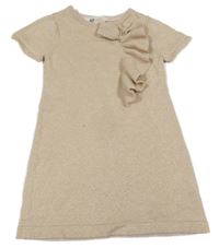 Zlato-béžové trblietavé svetrové šaty s řasením H&M