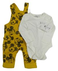 Nové - 2 Set - Bílé body + Hořčicové laclové tepláky s mickeym F&F