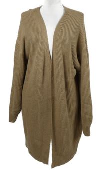 Dámsky béžový vzorovaný svetrový dlhý cardigán Shein