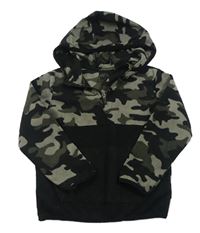 Sivo-čierna army fleecová mikina s kapucňou