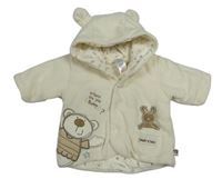 Smetanová fleecová zateplená propínací mikina s medvědem a kapucí