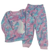 Světlerůžovo-modré vzorované chlupaté pyžamo s jednorožcem Nutmeg