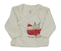 Biele bodkovaná é zamatové zavinovací tričko so Santou C&A