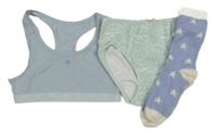 3set - světlemodré thermo ponožky s hvězdami + kalhotky + lambáda 