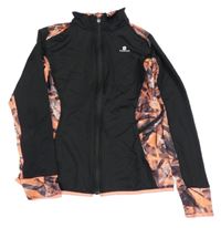 Černo-korálová funkční sportovní propínací mikina s logem a vzorem Domyos