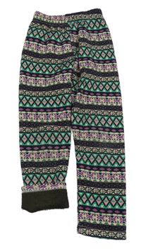 Černo-smetanovo-jadeitové vzorované teplákové zateplené legíny sheecute