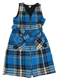 Modro-čierno-biele kockované úpletové prepínaci šaty s opaskom River Island