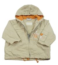 Béžová plátenná jarná bunda s nápisom a kapucňou Impidimpi