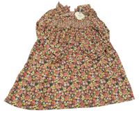 Nové - Tmavomodro-červeno-žluté květované šaty s volánkem 