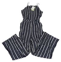 Nové - Tmavomodro-biely pruhpvaný nohavicový overal H&M