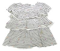 Bielo-čierne pruhované volánikové šaty s kvietkami Topomini