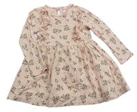 Lososové kvetované bavlnené šaty s volánikmi