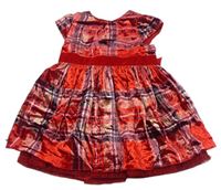 Červeno-tmavomodré kockované zamatové šaty s golierikom Next