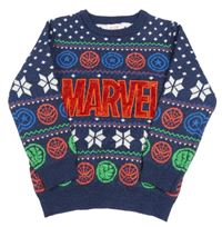 Tmavomodrý vzorovaný svetr s logem Marvel 