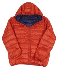 Červená šusťáková prošívaná zateplená oboustranná bunda s kapucí 