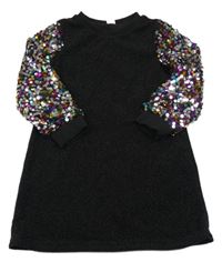 Čierne trblietavé šaty s flitrovými rukávy Shein