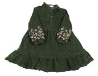 Tmavozelené manšestrové šaty s kytičkami C&A