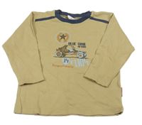 Béžovo-tmavomodré tričko s autom Pocolino