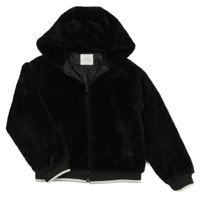 Černá kožešinová podšitá bunda s kapucí Primark