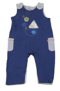 Tmavomodro-bílé laclové tepláky s plachetnicí 