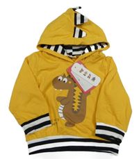 Nové - Okrová mikina s drakem a pruhovaými lemy 