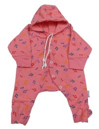 Růžová kombinéza s notami a kapucí 