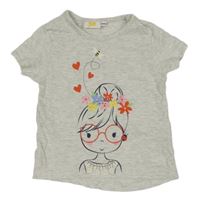 Sivé melírované tričko s dievčatkom Kids