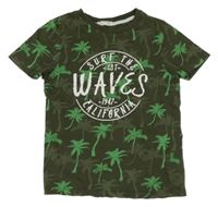 Khaki tričko s palmami a nápisom H&M