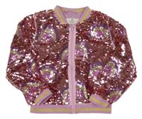 Ružová flitrová podšitá bunda H&M