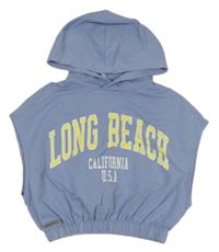 Světlemodrá crop mikinová vesta s nápisy a kapucí Blue Effect 