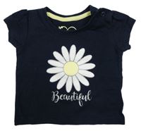 Tmavomodré tričko s kytičkou Primark 