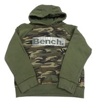 Army-khaki mikina s logom a vreckom a kapucňou zn. Bench.
