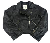 Čierny koženkový jarný crop krivák s prošíváním a opaskom RIVER ISLAND