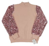 Nové - světlerůžový svetrový rolák s flitry St. Bernard