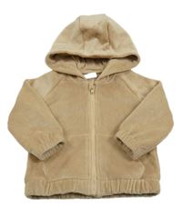 Béžová rebrovaná plyšová bunda s kapucňou F&F