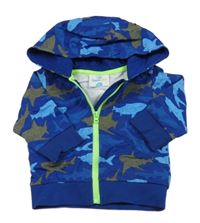 Zafírová prepínaci mikina so žralokmi a kapucňou Topomini