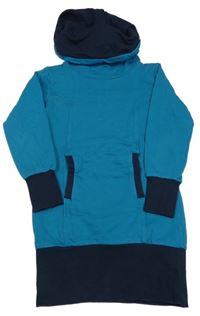 Modrozeleno-tmavomodré teplákové šaty s komínovým límcem bpc