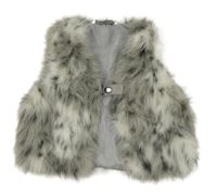 Sivo-bielo-čierna vzorovaná kožušinová zateplená vesta