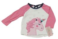 Nové - bílo-růžové triko s jednorožcem YD