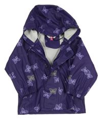 Purpurová nepromokavá bunda s motýlky a kapucí KIDS