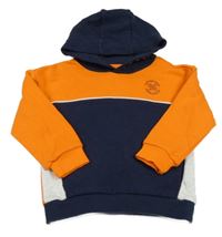 Tmavomodro/oranžovo-svetlosivá mikina s číslom a žebrováním a kapucňou Nutmeg