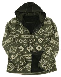 Khaki vzorovaná fleecová zateplená košilová bunda s kapucí St. Bernard