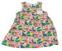 Nové - biele šaty s ovociem a vtáčky a lístečky Sfera