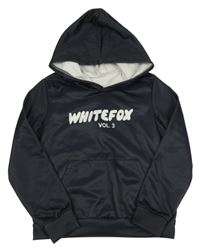 Černá thermo mikina s nápisy a kapsou a kapucí