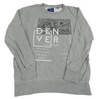 Sivá melírovaná mikina s nápismi a potiskem města TOM TAILOR