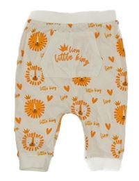 Bílé turecké tepláky se lvíčky a srdíčky a kapsou s nápisy 